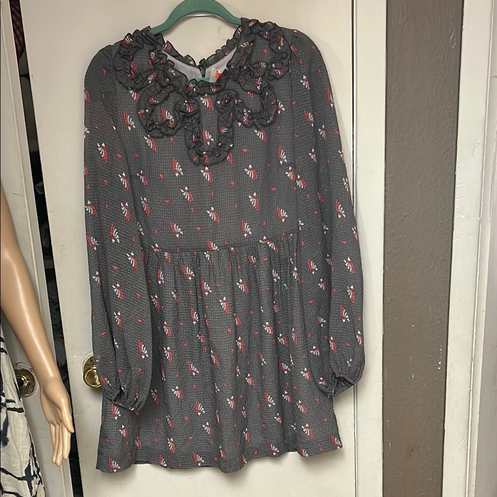 Free People Charcoal and Red Lace Dress
